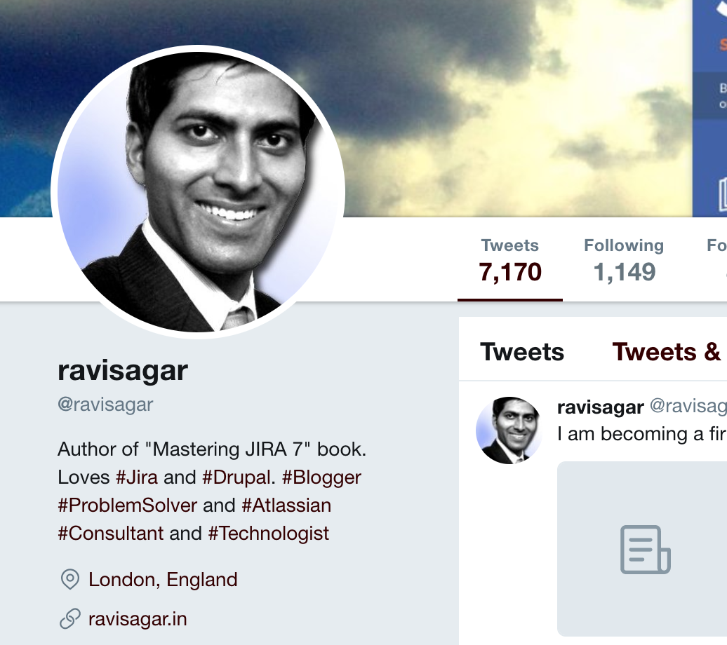Ravi Sagar Twitter Profile Jira Consultant and Author